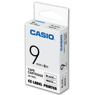 CASIO 標籤機專用色帶-9mm【共有9色】白底黑字-XR-9WE1
