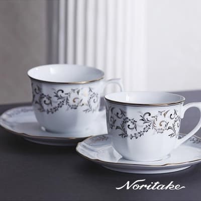 【NORITAKE】冬日慶典銀邊白瓷可微波系列-咖啡對杯組 (原廠禮盒組)