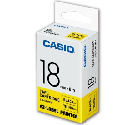 CASIO 標籤機專用色帶-18mm【共有9色】黃底黑字XR-18YW1
