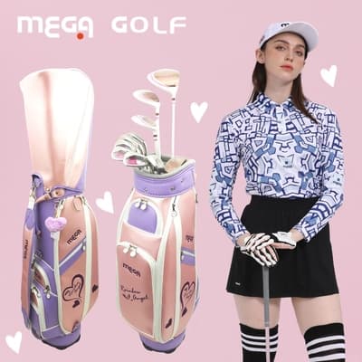 【MEGA GOLF】Rainbow Angel 愛心鑽石珠光 女用 球桿袋 贈溫暖愛心毛球吊飾-F8621 戀愛粉鑽 球袋 高爾夫球袋
