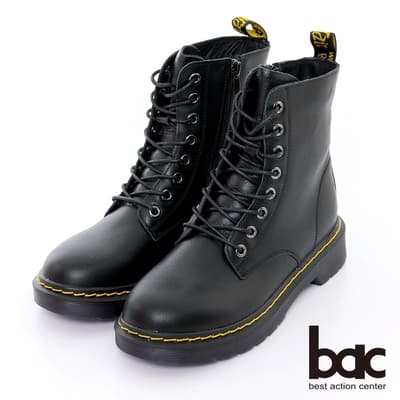 【bac】經典側邊拉鏈綁帶馬汀靴-黑