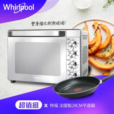 【超值組】Whirlpool惠而浦 32公升不鏽鋼機械式烤箱 WTOM321S加 特福 法國製28CM平底鍋
