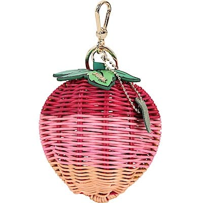FURLA Ghiotta 草莓造型手工藤編鑰匙圈(粉色)