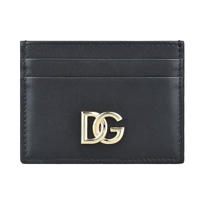 D&G DOLCE & GABBANA金屬LOGO牛皮4卡卡夾(黑x金)