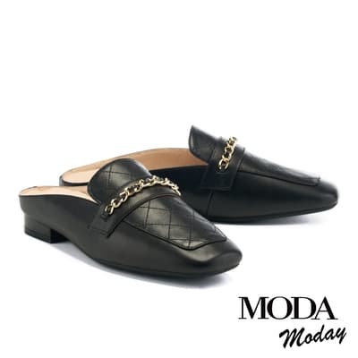 穆勒鞋  MODA MODAY 韓系質感全真皮方頭低跟穆勒鞋－黑