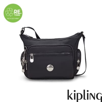 『牛角包』Kipling 褶皺色丁黑多袋實用側背包-GABBIE S