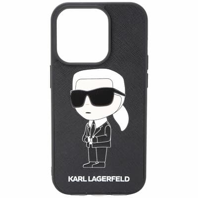 KARL LAGERFELD K/IKONIK  iPhone 14 Pro 卡爾 老佛爺印花十字紋手機殼(黑色)