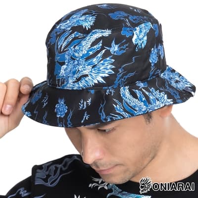 鬼洗 BLUE WAY –藍摺繪滿版印花漁夫帽(黑)