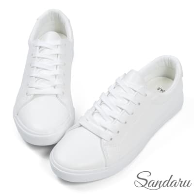 山打努SANDARU-小白鞋 超舒適柔軟皮革純白休閒鞋-白