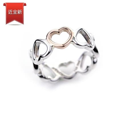 二手品 Tiffany&Co. 18K玫瑰金鏤空小愛心925純銀戒指