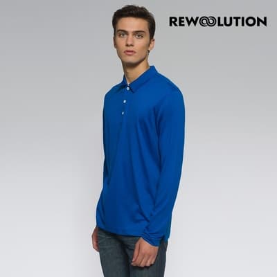 【Rewoolution】男 INDY 190g長袖Polo衫[寶藍] 羊毛衣 長袖T恤 登山必備 吸濕排汗 REJB2MC30155