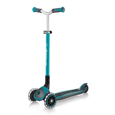 GLOBBER 哥輪步 2合1三輪折疊滑板車大師版-藍綠色(白光發光前輪、重心轉彎、重立轉彎)