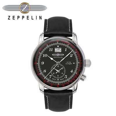 【齊柏林飛船錶Zeppelin】洛杉磯GMT黑盤石英錶 42mm 男/女錶 86442