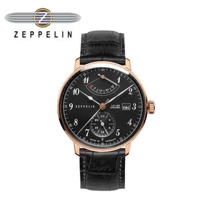【齊柏林飛船錶Zeppelin】興登堡ED玫瑰金黑盤機械錶 40mm 男/女錶 自動上鍊 70642