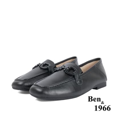 Ben&1966高級頭層牛皮流行百搭休閒樂福鞋-黑(218291)