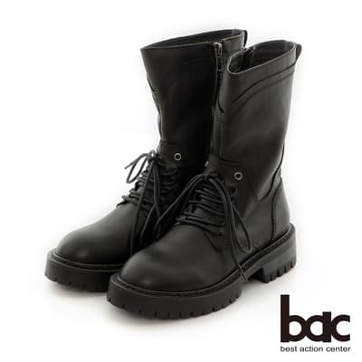【bac】擦色感率性大圓頭綁帶短靴-黑