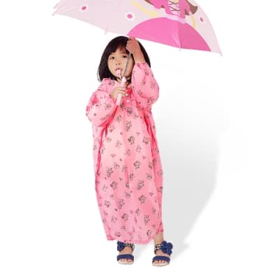 【雙龍牌】通過SGS檢測超輕量Q熊秒套可愛兒童雨衣 套式太空雨衣-草莓粉