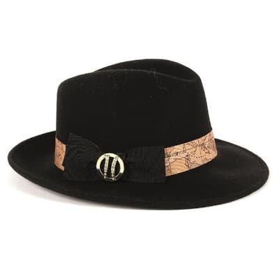 Alviero Martini 義大利地圖包 蝴蝶結LOGO羊毛紳士帽-黑色