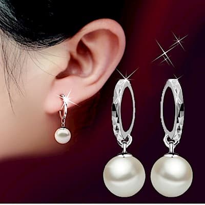I.Dear飾品-亮麗甜心-正白K-氣質珍珠圓弧造型耳環DB18