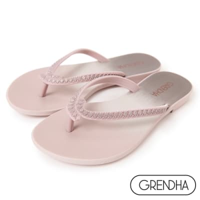 Grendha 雲紋銅飾人字鞋-粉紫/銀