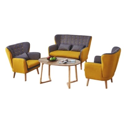 柏蒂家居-艾蜜莉歐風質感雙色沙發椅組合(1+1+2人座)-126x40x94cm