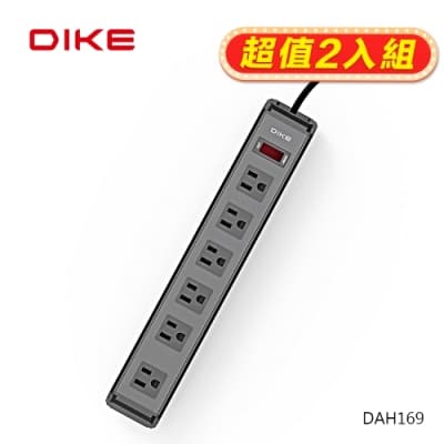 (2入超值組)DIKE 工業級鋁合金一開六座電源延長線-2.7M DAH169BK