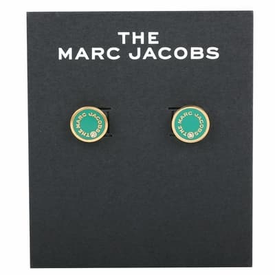 MARC JACOBS The Medallion 金琺瑯鑽飾圓牌穿針式耳環(綠色)