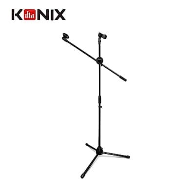【KONIX】直斜兩用雙頭麥克風架 (3段式升降/360度調整/防滑腳架)
