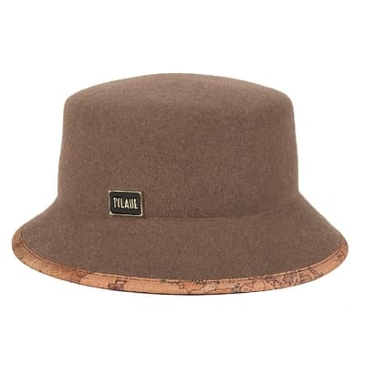 Alviero Martini 義大利地圖包 舒適羊毛造型漁夫帽-淺咖色