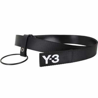 Y-3 HOOK 展示品 黑色金屬環設計字母標誌織布腰帶(亮面織帶浮起氣泡狀)