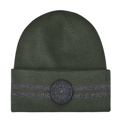 CANADA GOOSE 北極圈布章LOGO反光條紋設計羊毛針織毛帽(軍綠)