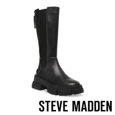 STEVE MADDEN-TRANSCEND 素面厚底膝下切爾西長靴-黑色