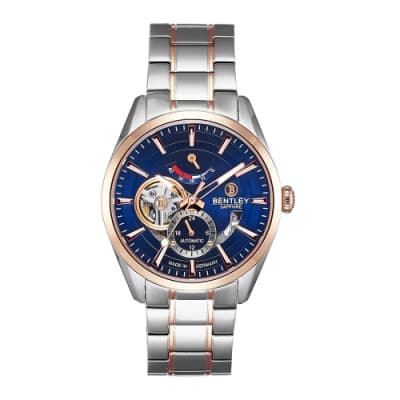 BENTLEY賓利 活力動芯系列 精緻品味機械錶-藍x玫瑰金銀/41mm