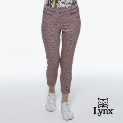 【Lynx Golf】女款日本進口布料千鳥紋保暖舒適出芽設計窄管休閒八分褲-紅格