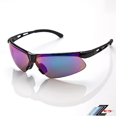 【Z-POLS】舒適運動型系列 質感亮黑框搭配七彩電鍍鏡面帥氣運動太陽眼鏡