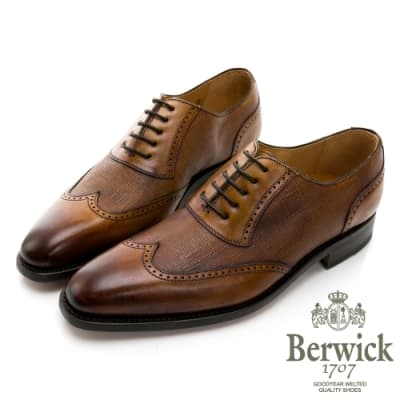 BERWICK西班牙進口-固特異工藝雅痞真皮十字壓紋紳士鞋 -棕 535043KM