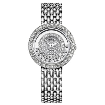 RHYTHM日本麗聲 奢華貴氣淑女造型鑲鑽設計石英腕錶-銀/30.5mm