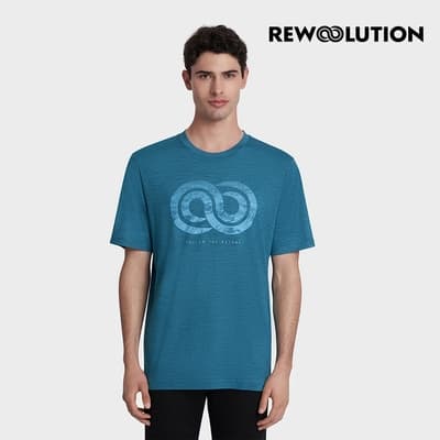 Rewoolution 男款LOGOTYPE 140g短袖印花T恤[加勒比海藍] 戶外登山 羊毛衣 上衣 運動服飾 RECB1MC512