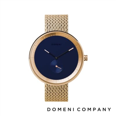 DOMENI COMPANY 經典系列 316L不鏽鋼小秒針錶 金色錶帶 -藍/40mm