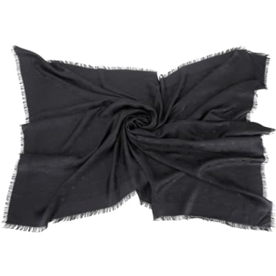 MCM Monogram 經典織紋披肩式絲質圍巾(黑色)