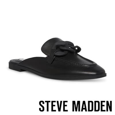 STEVE MADDEN-CALLY 真皮粗鍊平底穆勒鞋-黑色