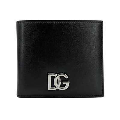 Dolce & Gabbana 品牌銀Logo全皮六卡對開短夾(黑)