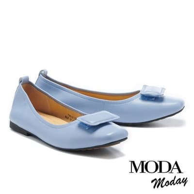 平底鞋 MODA MODAY 優雅兩穿羊皮方頭軟芯Q底娃娃平底鞋－藍