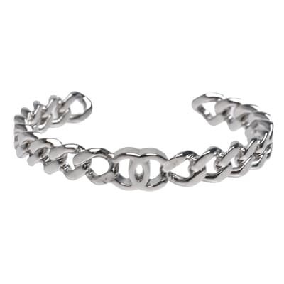 CHANEL 經典品牌LOGO設計半圈造型手環(銀)