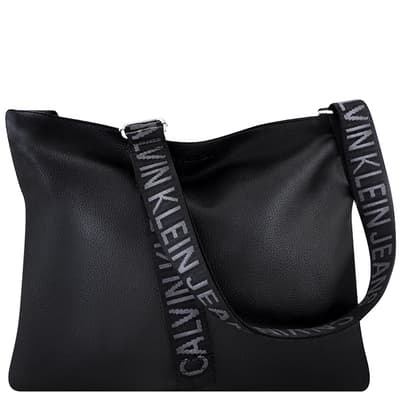 Calvin Klein 黑色荔枝紋皮革斜背包-大型