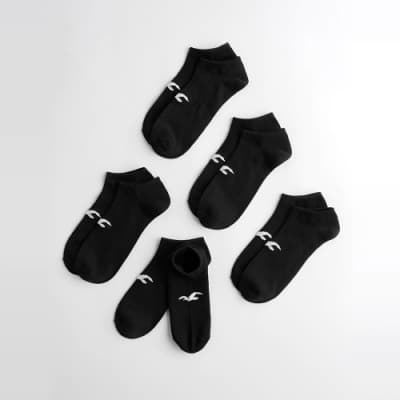 Hollister 海鷗 經典刺繡海鷗踝襪五件組(男)-黑色