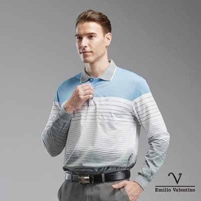 Emilio Valentino 范倫鐵諾 男裝棉混紡胸袋薄長袖POLO衫_藍/白/灰(21-2V6872)