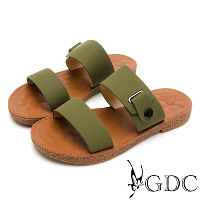 GDC-春夏基本經典百搭一字側扣飾軟Q平底拖鞋-綠色