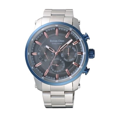 Roven Dino羅梵迪諾 金牌特務三眼時尚腕錶-銀X藍框-RD6090S-398-BU-45mm
