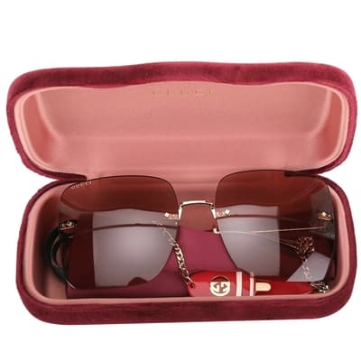 GUCCI 迷鏈系列 冰棒眼鏡鏈 方型無框太陽眼鏡(粉色)